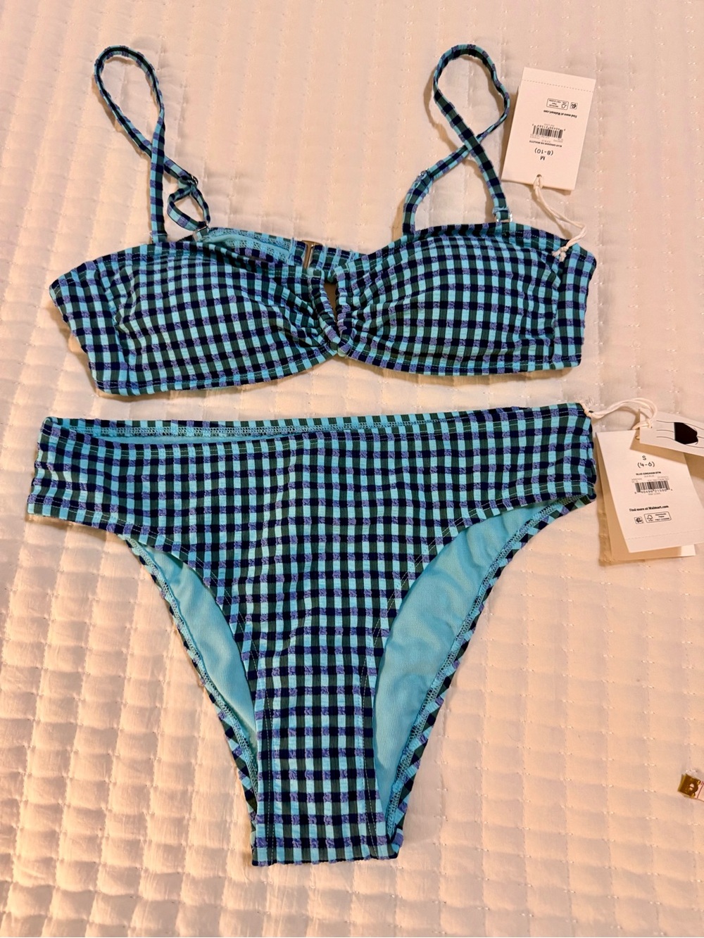 wonder nation blue & navy gingham swim bottom sm bottom , m top